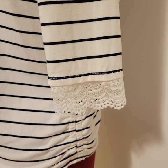 French Dressing Jeans Striped 3/4 Sleeve Ruched Dressy Shirt | Size M - Picture 6 of 9